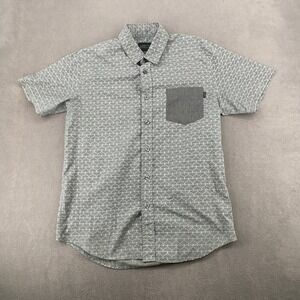 Valor Collective Mens Medium Grey Geometric Print Short Sleeve Button Down Shirt